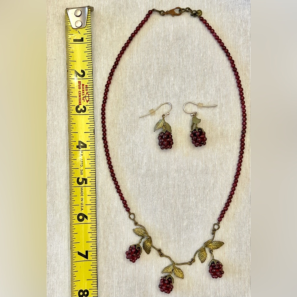 Michael Michaud Raspberry Garnet & Bronze Necklace & Earrings Jewelry Set - Picture 7 of 7